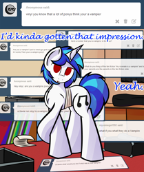 Size: 1280x1530 | Tagged: safe, artist:abaddon41, dj pon-3, vinyl scratch, pony, unicorn, ask vinyl and octavia, female, horn, mare, white coat