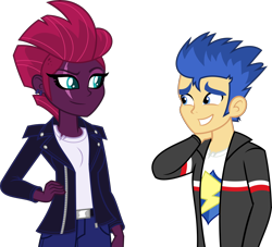 Size: 5000x4540 | Tagged: safe, artist:orin331, fizzlepop berrytwist, flash sentry, tempest shadow, equestria girls, my little pony: the movie, absurd resolution, belt, clothes, equestria girls-ified, eye scar, faux hawk, male, pants, scar, simple background, size difference, smaller male, transparent background, undercut