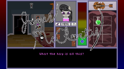 Size: 1600x900 | Tagged: safe, artist:herooftime1000, octavia melody, earth pony, pony, april fools, game, haunted, haunted house, kickstarter, octavia in the underworld's cello, pixel art, signature