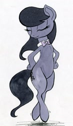 Size: 749x1280 | Tagged: safe, artist:ihmislehma, octavia melody, earth pony, pony, bipedal, dancing, eyes closed, hand on hip, simple background, smiling, solo, traditional art