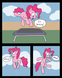 Size: 2261x2833 | Tagged: safe, artist:rapidstrike, pinkie pie, earth pony, pony, cloud, death grips, dialogue, female, looking down, loss (meme), mare, sky, solo, speech bubble, trampoline