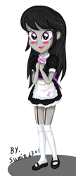 Size: 984x2276 | Tagged: safe, artist:sumin6301, octavia melody, equestria girls, blushing, bowtie, clothes, cute, garter belt, maid, open mouth, simple background, smiling, solo, stockings, tavibetes, transparent background