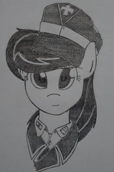 Size: 729x1095 | Tagged: safe, artist:xphil1998, octavia melody, earth pony, pony, clothes, german, monochrome, solo, traditional art, uniform