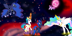 Size: 3200x1600 | Tagged: safe, artist:90sigma, artist:xebck, editor:katya, princess celestia, princess luna, twilight sparkle, alicorn, pony, evil, evil celestia, evil luna, portal