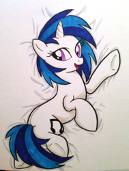 Size: 657x867 | Tagged: safe, artist:littlehybridshila, dj pon-3, vinyl scratch, pony, unicorn, bed, solo, tongue out