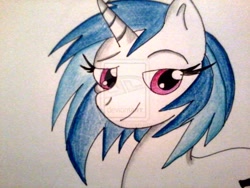 Size: 1024x768 | Tagged: safe, artist:littlemissaly, dj pon-3, vinyl scratch, pony, unicorn, solo, watermark