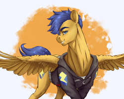 Size: 1500x1200 | Tagged: safe, artist:rossignolet, flash sentry, pegasus, pony, clothes, equestria girls ponified, flash hunktry, hoodie, looking at you, male, ponified, smiling, solo, spread wings, stallion