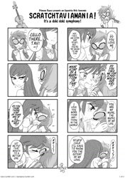 Size: 1062x1505 | Tagged: safe, artist:reavz, dj pon-3, octavia melody, vinyl scratch, equestria girls, 4koma, blushing, comic, female, kissing, lesbian, pun, scratchtavia, shipping