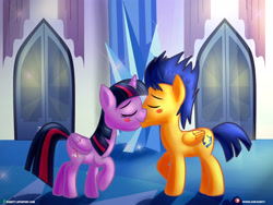 Size: 4000x3000 | Tagged: safe, artist:dieart77, flash sentry, twilight sparkle, twilight sparkle (alicorn), alicorn, pegasus, pony, blushing, female, flashlight, high res, kissing, male, mare, shipping, smiling, stallion, straight