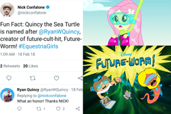 Size: 3072x2048 | Tagged: safe, fluttershy, better together, equestria girls, forgotten friendship, disney, fun fact, future-worm, meta, nick confalone, quincy (sea turtle), ryan quincy, text, twitter, wetsuit