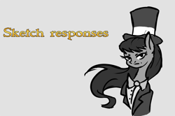 Size: 1359x904 | Tagged: safe, artist:la-classe-doctor, doctor whooves, octavia melody, earth pony, pony, bowtie, clothes, doctavia, doctor who, hat, monochrome, top hat