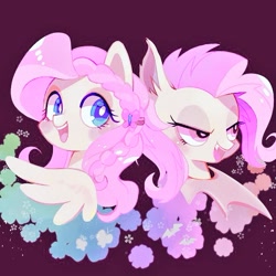 Size: 569x569 | Tagged: safe, artist:sibashen, fluttershy, bat pony, braid, flutterbat, race swap, smiling