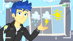 Size: 1920x1080 | Tagged: safe, edit, edited screencap, screencap, flash sentry, best trends forever, better together, equestria girls, cute, diasentres, haircut, inverted mouth, male, solo, weather