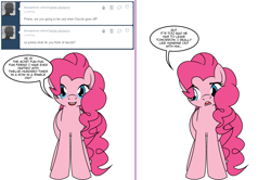 Size: 1204x800 | Tagged: safe, artist:dekomaru, pinkie pie, pony, ask, comic, female, mare, simple background, solo, tumblr, tumblr:ask twixie, white background