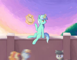 Size: 2200x1700 | Tagged: safe, artist:yeendip, carrot top, golden harvest, lyra heartstrings, octavia melody, earth pony, pony, unicorn, lyre, motion blur, sitting, solo focus