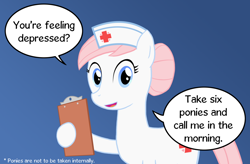 Size: 1000x656 | Tagged: safe, artist:digitaldasherbot, nurse redheart, advice, caption, clipboard, medicine, solo