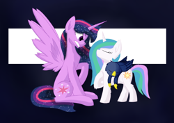 Size: 1024x724 | Tagged: safe, artist:hugo231929, princess celestia, princess luna, twilight sparkle, twilight sparkle (alicorn), alicorn, griffon, pony, unicorn, fanfic:elemental: power is magic, ethereal mane, fanfic art, female, griffonized, mare, race swap, riding, role reversal, sleeping, species swap, starry mane, ultimate twilight, unicorn celestia