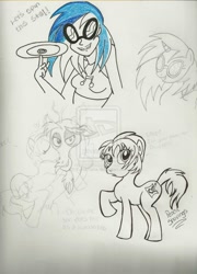 Size: 900x1253 | Tagged: safe, artist:yuiyama, discord, dj pon-3, vinyl scratch, oc, human, humanized, traditional art