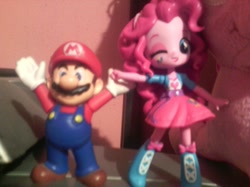 Size: 883x662 | Tagged: safe, pinkie pie, equestria girls, clothes, crossover, doll, equestria girls minis, irl, mario, mariopie, out of focus, photo, skirt, super mario bros., toy