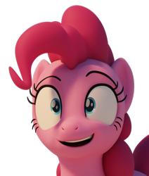 Size: 856x1009 | Tagged: safe, artist:therealdjthed, pinkie pie, earth pony, pony, 3d, 3d model, blender, bust, cute, cycles, cycles render, diapinkes, female, happy, mare, model:djthed, open mouth, simple background, smiling, solo, transparent background, vector