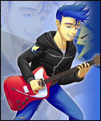 Size: 720x864 | Tagged: safe, artist:tarenest, flash sentry, better together, equestria girls, clothes, guitar, hoodie, male, pants, solo, zoom layer