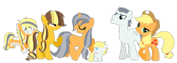 Size: 1313x473 | Tagged: safe, artist:margaretlovez, applejack, silver shill, oc, oc:autumn flint, oc:colourful apple, oc:quick star, oc:winter blossom, earth pony, pony, appleshill, family, female, male, next generation, offspring, shipping, straight