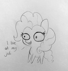 Size: 1336x1396 | Tagged: safe, artist:tjpones, pinkie pie, earth pony, pony, dialogue, female, grayscale, lineart, mare, monochrome, open mouth, smiling, solo, traditional art