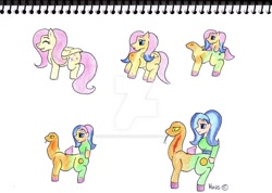 Size: 1024x728 | Tagged: safe, artist:krestenawolfshadow, fluttershy, human, pegasus, pony, snake, humalos, pony to human, traditional art, transformation, watermark, what has science done