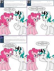 Size: 1204x1604 | Tagged: safe, artist:dekomaru, pinkie pie, oc, oc:dazzle, earth pony, pony, ask, comic, male, stallion, sunglasses, tumblr, tumblr:ask twixie