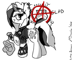 Size: 653x548 | Tagged: safe, artist:woona, derpibooru import, twilight sparkle, anarchist, anarchy, eye contact, piercing, rocker, solo