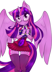 Size: 1000x1400 | Tagged: safe, artist:ihara, derpibooru import, twilight sparkle, twilight sparkle (alicorn), alicorn, anthro, both cutie marks, clothes, glasses, school uniform, solo