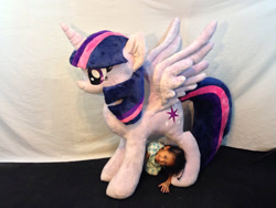 Size: 900x675 | Tagged: safe, artist:karasunezumi, derpibooru import, twilight sparkle, twilight sparkle (alicorn), alicorn, human, irl, irl human, life size, photo, plushie, solo, target demographic