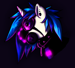 Size: 1053x956 | Tagged: safe, artist:collaredginger, dj pon-3, vinyl scratch, pony, unicorn, badass, collar, glowstick, respirator, solo, spiked collar