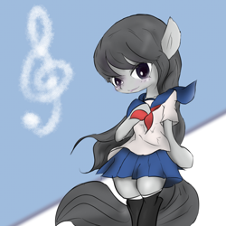 Size: 1080x1080 | Tagged: safe, artist:mabo3, octavia melody, anthro, semi-anthro, clothes, school uniform, skirt, solo