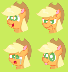 Size: 988x1036 | Tagged: safe, artist:redrose26, applejack, earth pony, pony, cross-popping veins, crying, expressions, frown, silly, silly pony, simple background, smiling, solo, tongue out, who's a silly pony