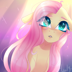 Size: 2000x2000 | Tagged: safe, artist:luulyh, fluttershy, pegasus, pony, close-up, female, floppy ears, heart eyes, looking at you, signature, solo, wingding eyes