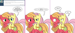 Size: 1808x800 | Tagged: safe, artist:dekomaru, big macintosh, fluttershy, earth pony, pegasus, pony, ask, comic, female, fluttermac, implied estrus, male, shipping, straight, tumblr, tumblr:ask twixie