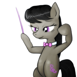 Size: 512x512 | Tagged: dead source, safe, artist:remyroez, octavia melody, earth pony, pony, conductor's baton, female, mare, raised hooves, simple background, smiling, solo, white background