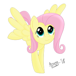 Size: 5000x5000 | Tagged: safe, artist:arcane-thunder, fluttershy, pegasus, pony, absurd resolution, cute, digital art, female, flying, looking away, looking up, mare, shyabetes, signature, simple background, smiling, solo, spread wings, transparent background, wings