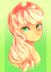 Size: 1926x2699 | Tagged: safe, artist:yurikittyyurikitty, applejack, earth pony, pony, bust, portrait, smiling, solo