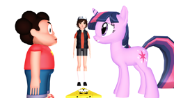 Size: 1920x1080 | Tagged: safe, derpibooru import, twilight sparkle, 3d, bill cipher, crossover, dipper pines, eye of providence, gravity falls, illuminati, mmd, steven quartz universe, steven universe