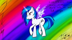 Size: 1191x670 | Tagged: safe, artist:jtkm, dj pon-3, vinyl scratch, pony, unicorn, female, horn, mare, solo, two toned mane, white coat