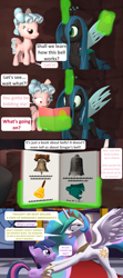 Size: 1920x4320 | Tagged: safe, artist:red4567, cozy glow, princess celestia, queen chrysalis, twilight sparkle, twilight sparkle (alicorn), alicorn, changeling, changeling queen, pony, the summer sun setback, 3d, belle, book, celestia-ing, comic, grogar's bell, majestic as fuck, source filmmaker