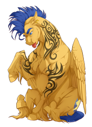 Size: 1300x1800 | Tagged: safe, artist:rossignolet, flash sentry, pony, buff, flash hunktry, flex sentry, male, muscles, simple background, solo, tongue out, torn ear, transparent background