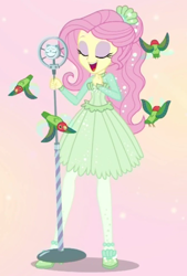 Size: 666x986 | Tagged: safe, fluttershy, bird, better together, equestria girls, so much more to me, clothes, cute, dress, lovebird, shyabetes