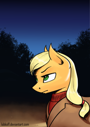 Size: 6071x8598 | Tagged: safe, artist:apocheck13, applejack, earth pony, pony, absurd resolution, clothes, night, tree