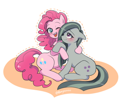 Size: 900x738 | Tagged: safe, artist:buryooooo, marble pie, pinkie pie, earth pony, pony, blushing, cuddling, cute, diapinkes, duo, female, heart, hug, marblebetes, mare, open mouth, pie sisters, pie twins, siblings, sisterly love, sisters, twin sisters, twins