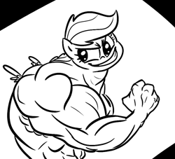 Size: 770x700 | Tagged: safe, artist:tess, scootaloo, anthro, monochrome, muscles, scootaman, solo, strongaloo