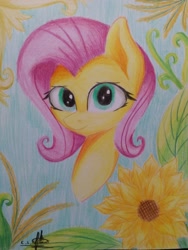 Size: 3096x4128 | Tagged: safe, artist:ironbeastz, fluttershy, pegasus, pony, bust, flower, portrait, solo, traditional art