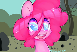 Size: 4000x2725 | Tagged: safe, artist:bunxl, pinkie pie, earth pony, pony, the cutie mark chronicles, female, filly, happy, rainbow, rock farm, scene interpretation, smiling, solo, younger